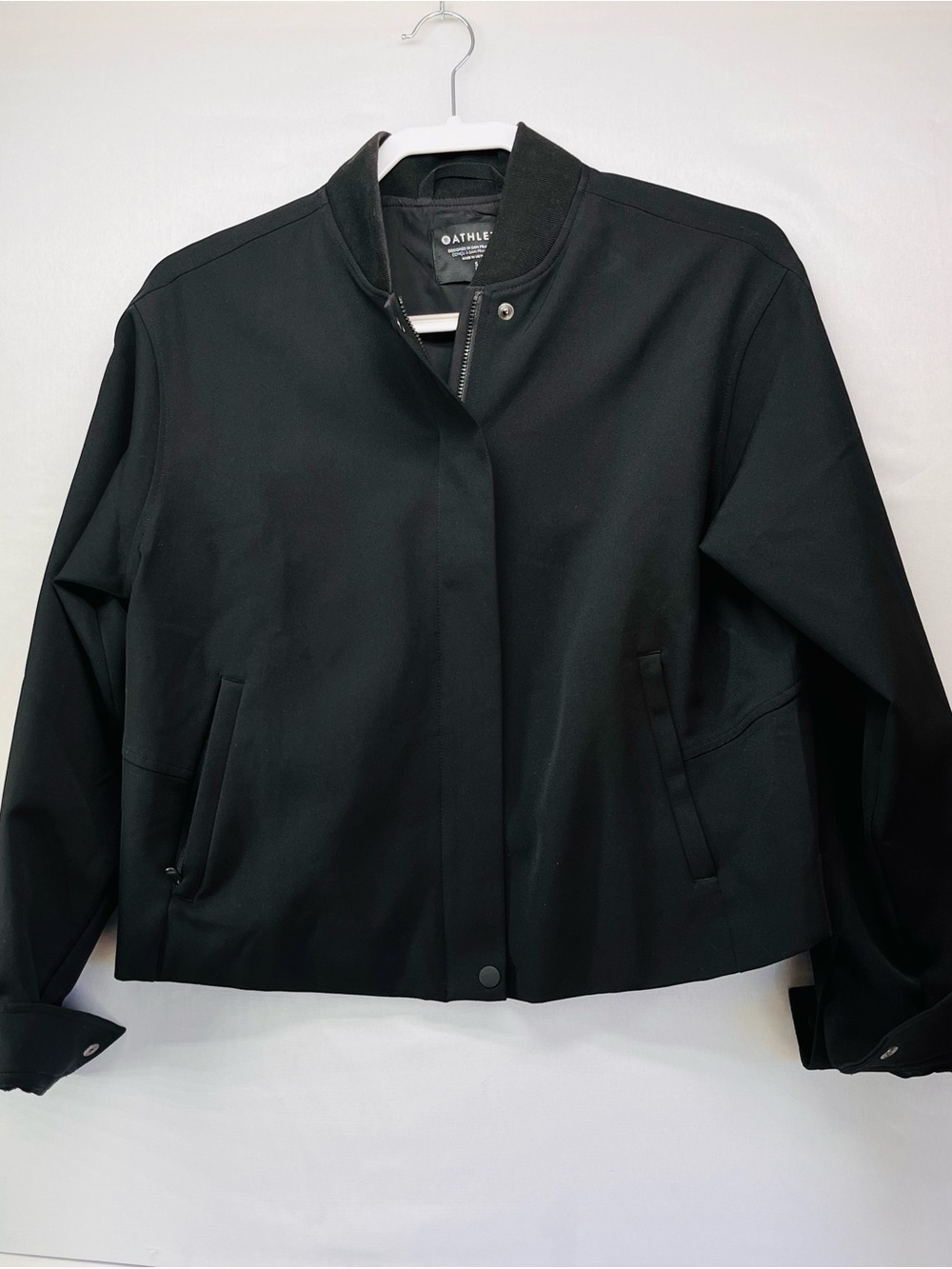 Athleta Endless Black Cropped Bomber Jacket